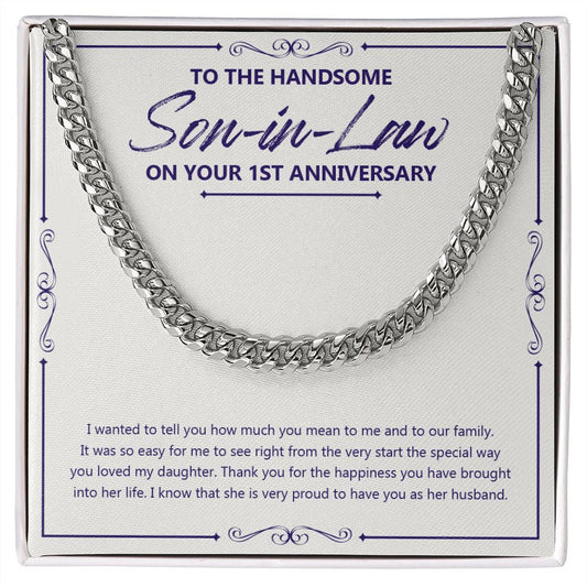 "Happiness You Brought" Handsome Son In Law 1st Wedding Anniversary Necklace Gift From Mother-In-Law Father-In-Law Cuban Link Chain Jewelry Box