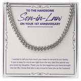"Happiness You Brought" Handsome Son In Law 1st Wedding Anniversary Necklace Gift From Mother-In-Law Father-In-Law Cuban Link Chain Jewelry Box