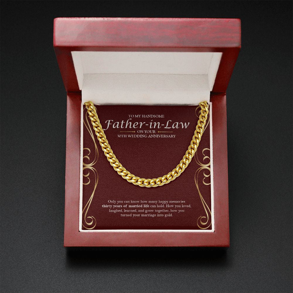 "Thirty Years Of Memories" Handsome Father In Law 30th Wedding Anniversary Necklace Gift From Son-In-Law Daughter-In-Law Cuban Link Chain Jewelry Box