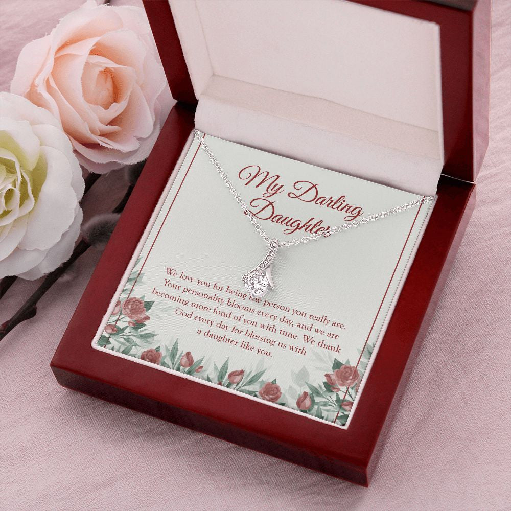 "Your Personality Blooms" Darling Daughter Necklace Gift From Mom Dad Alluring Beauty Pendant Jewelry Box Birthday Christmas Thanksgiving Wedding