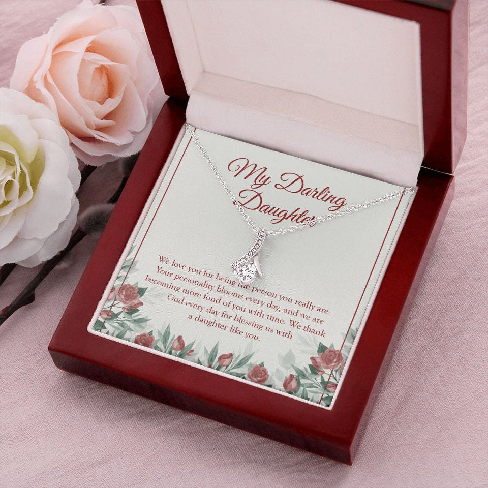 "Your Personality Blooms" Darling Daughter Necklace Gift From Mom Dad Alluring Beauty Pendant Jewelry Box Birthday Christmas Thanksgiving Wedding