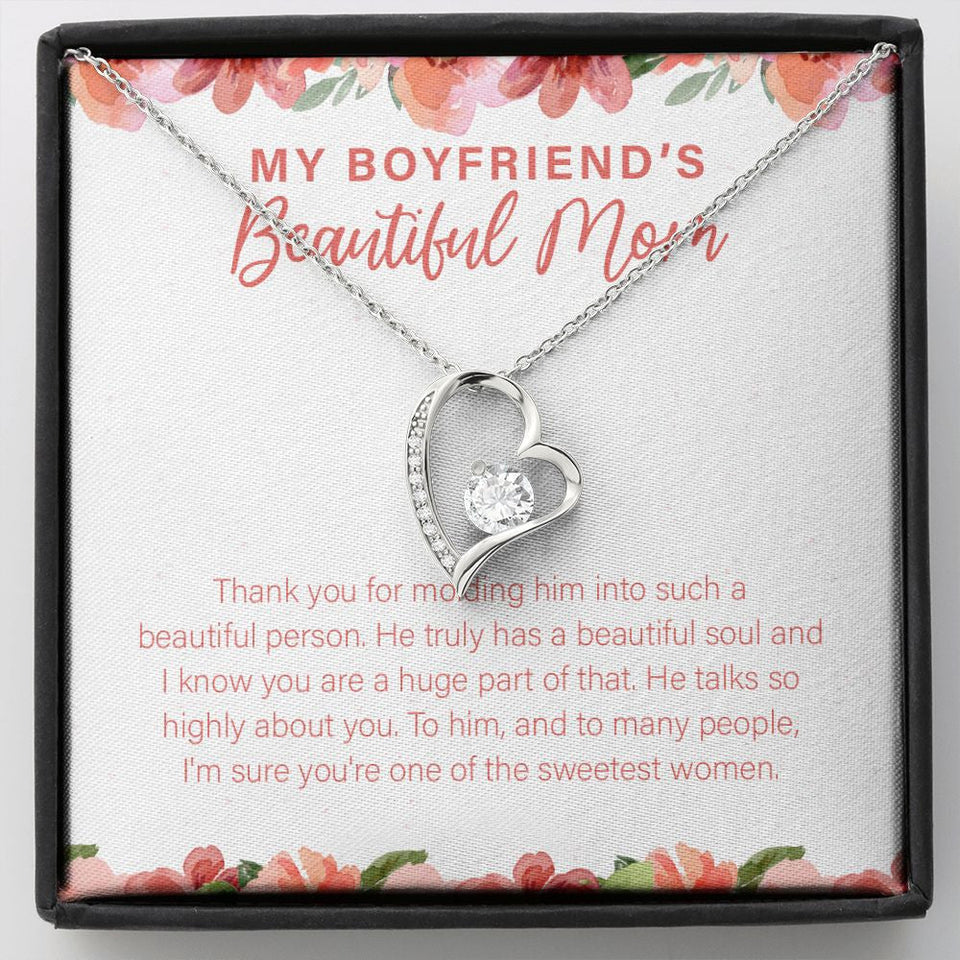 "One of the Sweetest Women" Boyfriend's Beautiful Mom Necklace Gift From Son's Girlfriend Forever Love Pendant Jewelry Box Birthday Thanksgiving Christmas Valentines