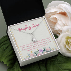 "Loving, Caring And Supportive" Amazing Sister Necklace Gift From Sis Brother Alluring Beauty Pendant Jewelry Box Birthday Christmas Wedding Graduation