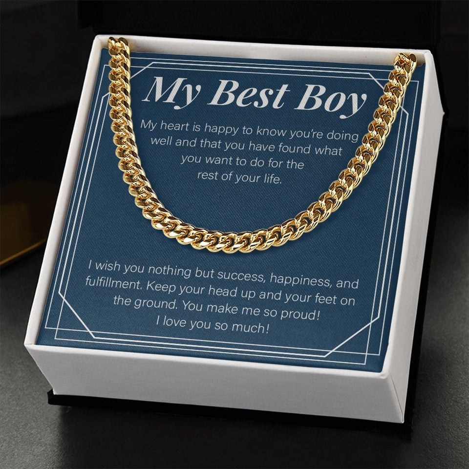 "I Wish You Success" Best Boy Son Necklace Gift From Mom Dad Cuban Link Chain Jewelry Box Graduation Christmas Thanksgiving New Year