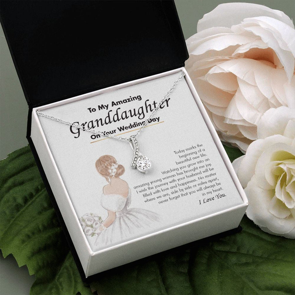 "Beautiful New Life" Granddaughter Wedding Day Necklace Gift From Grandma Grandpa Alluring Beauty Pendant Jewelry Box