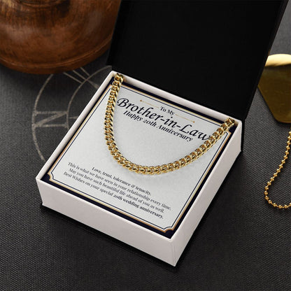 "Love, Trust, Tolerance" Brother In Law 20th Wedding Anniversary Necklace Gift From Sister-In-Law Brother-In-Law Cuban Link Chain Jewelry Box