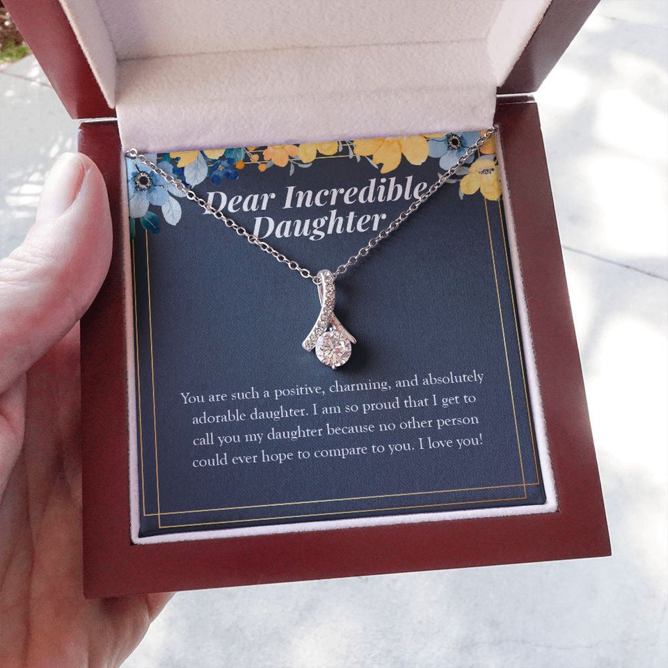 "Absolutely Adorable Person" Incredible Daughter Necklace Gift From Mom Dad Alluring Beauty Pendant Jewelry Box Birthday Graduation Christmas Valentines