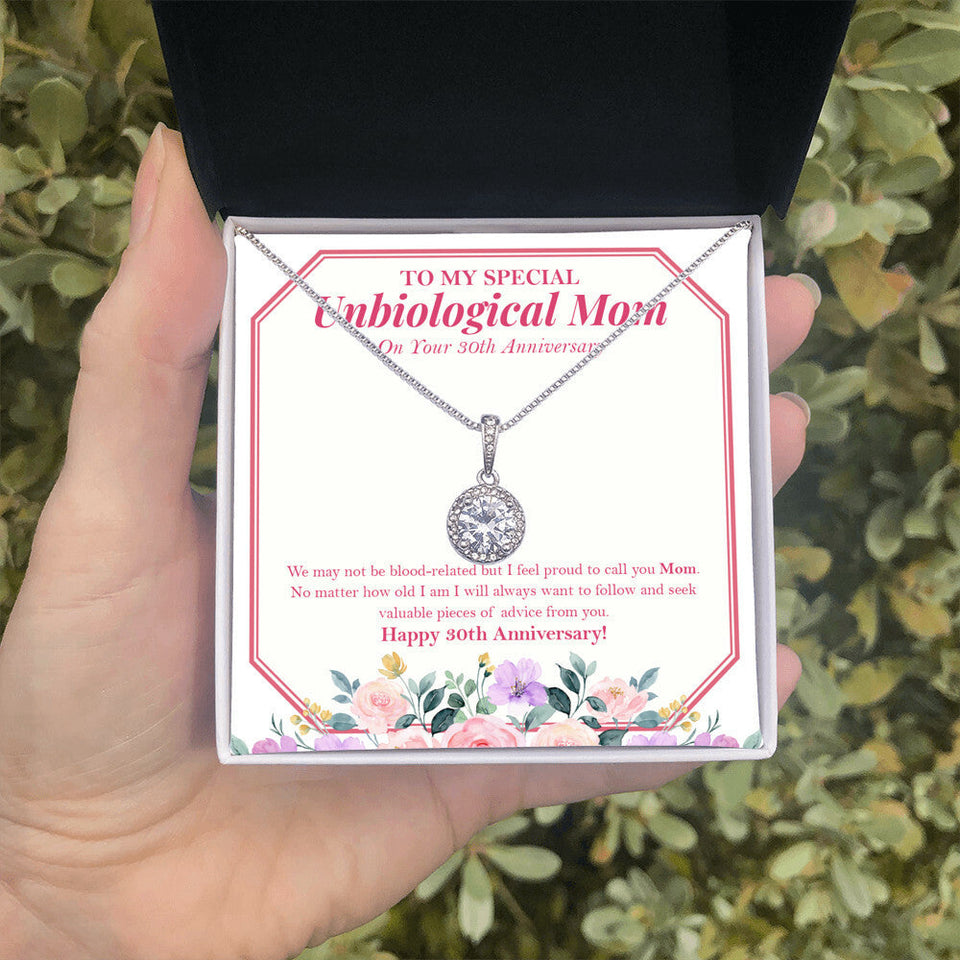"Not Blood Related" Special Unbiological Mom 30th Wedding Anniversary Necklace Gift From Daughter Son Eternal Hope Pendant Jewelry Box