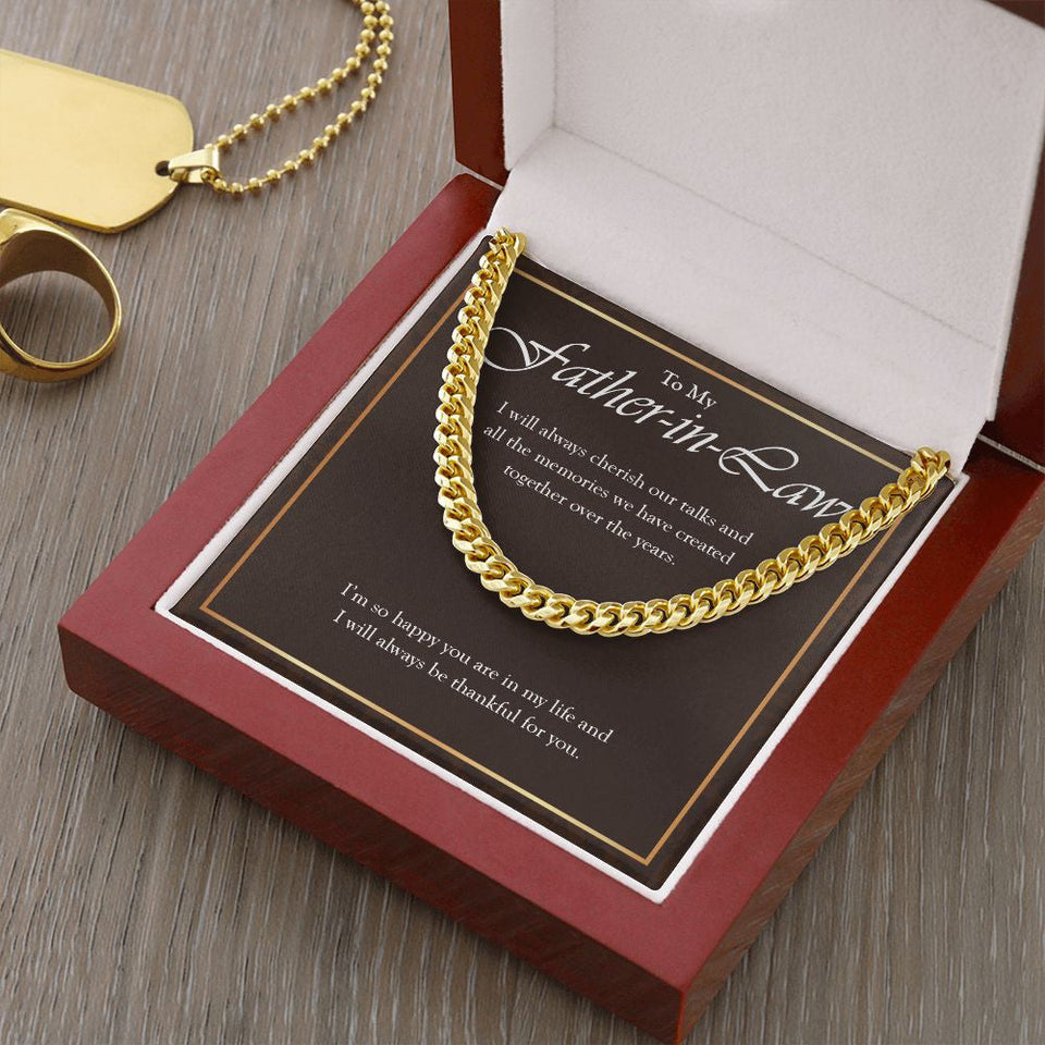 "Will Always Cherish Our Talks" Father In Law Necklace Gift From Daughter-In-Law Son-In-Law Cuban Link Chain Jewelry Box Birthday Christmas Thanksgiving