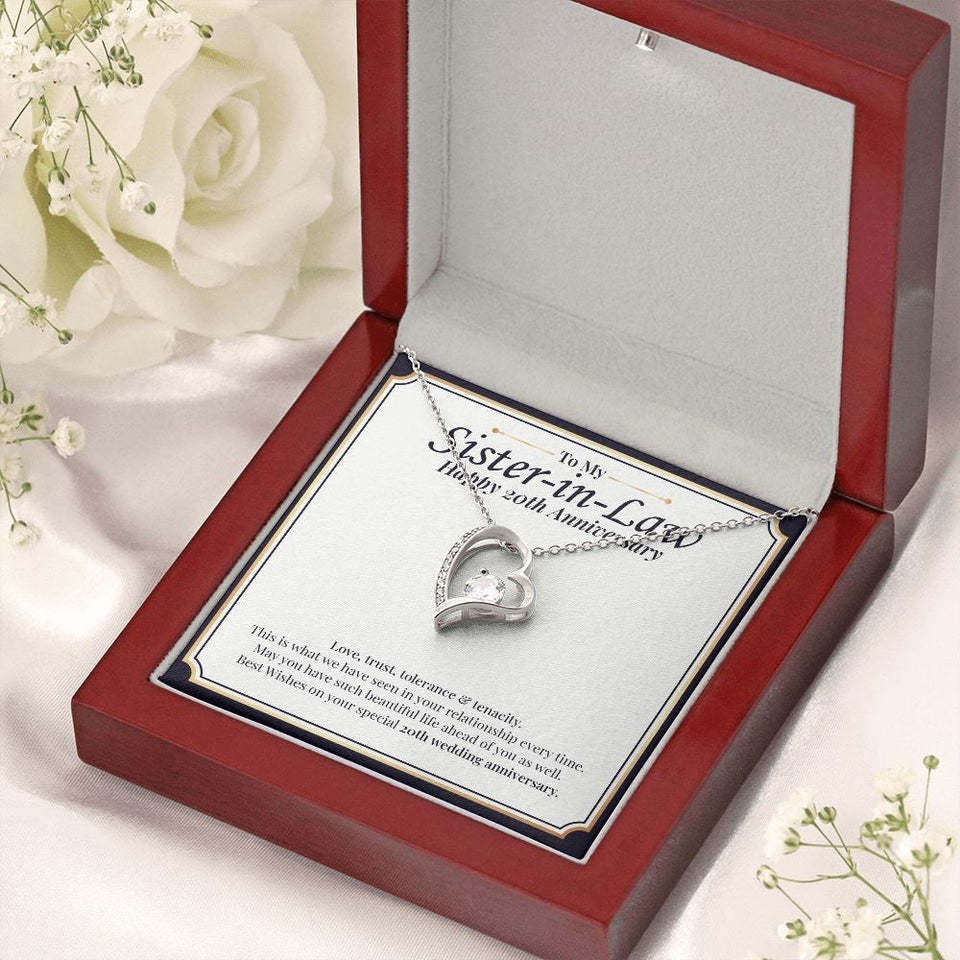 "Love, Trust, Tolerance" Sister In Law 20th Wedding Anniversary Necklace Gift From Sister-In-Law Brother-In-Law Forever Love Pendant Jewelry Box