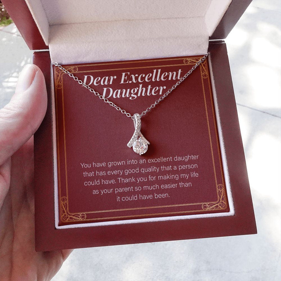 "Every Good Quality" Excellent Daughter Necklace Gift From Mom Dad Alluring Beauty Pendant Jewelry Box Birthday Graduation Christmas Wedding