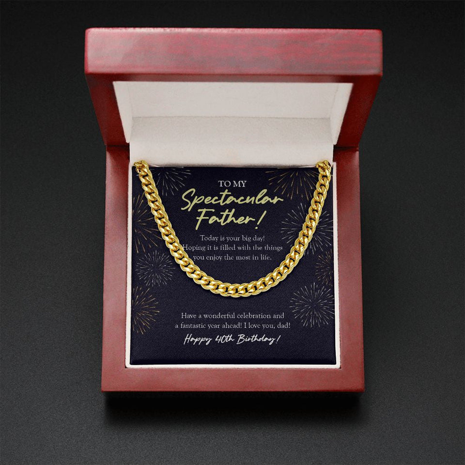 "Fantastic Year Ahead" Spectacular Father 40th Birthday Necklace Gift From Daughter Son Cuban Link Chain Jewelry Box