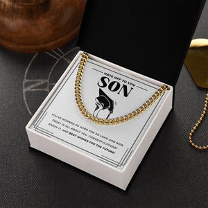 "Worked So Hard" Son Graduation Necklace Gift From Mom Dad Parents Cuban Link Chain Jewelry Box