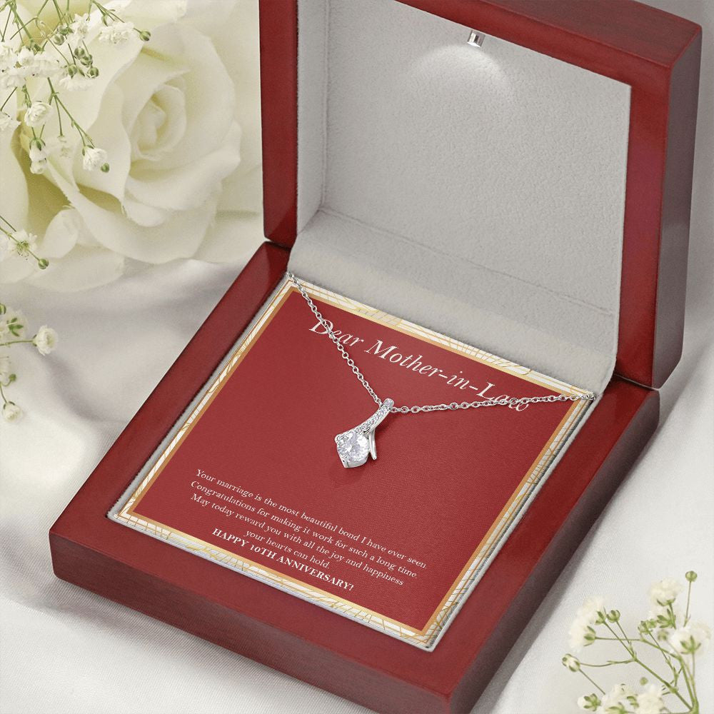 "Most Beautiful Bond" Dear Mother In Law 10th Wedding Anniversary Necklace Gift From Daughter-In-Law Son-In-Law Alluring Beauty Pendant Jewelry Box