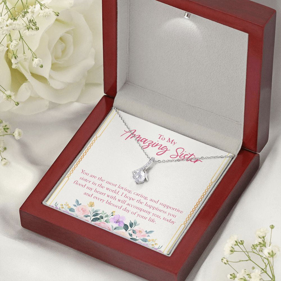 "Loving, Caring And Supportive" Amazing Sister Necklace Gift From Sis Brother Alluring Beauty Pendant Jewelry Box Birthday Christmas Wedding Graduation