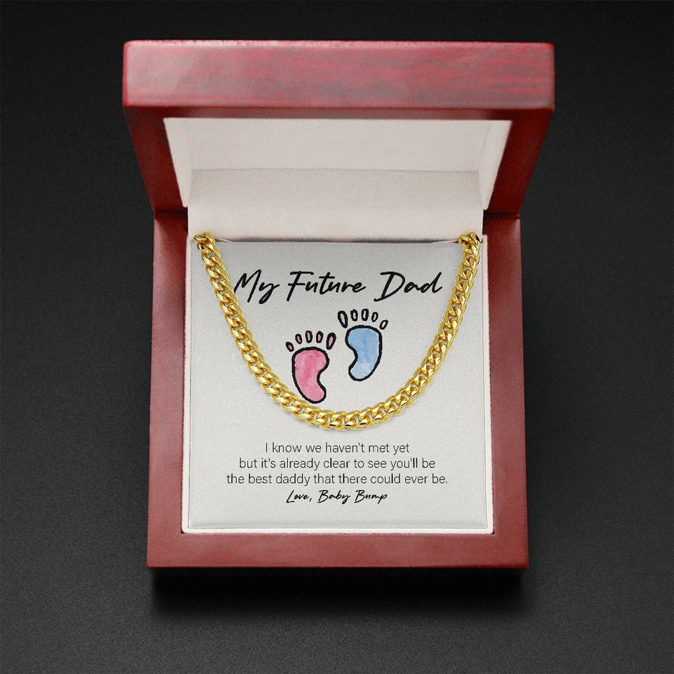 "Best Daddy There Could Be" Future Dad Necklace Gift From Future Daughter Son Unborn-Baby Cuban Link Chain Jewelry Box Baby Shower