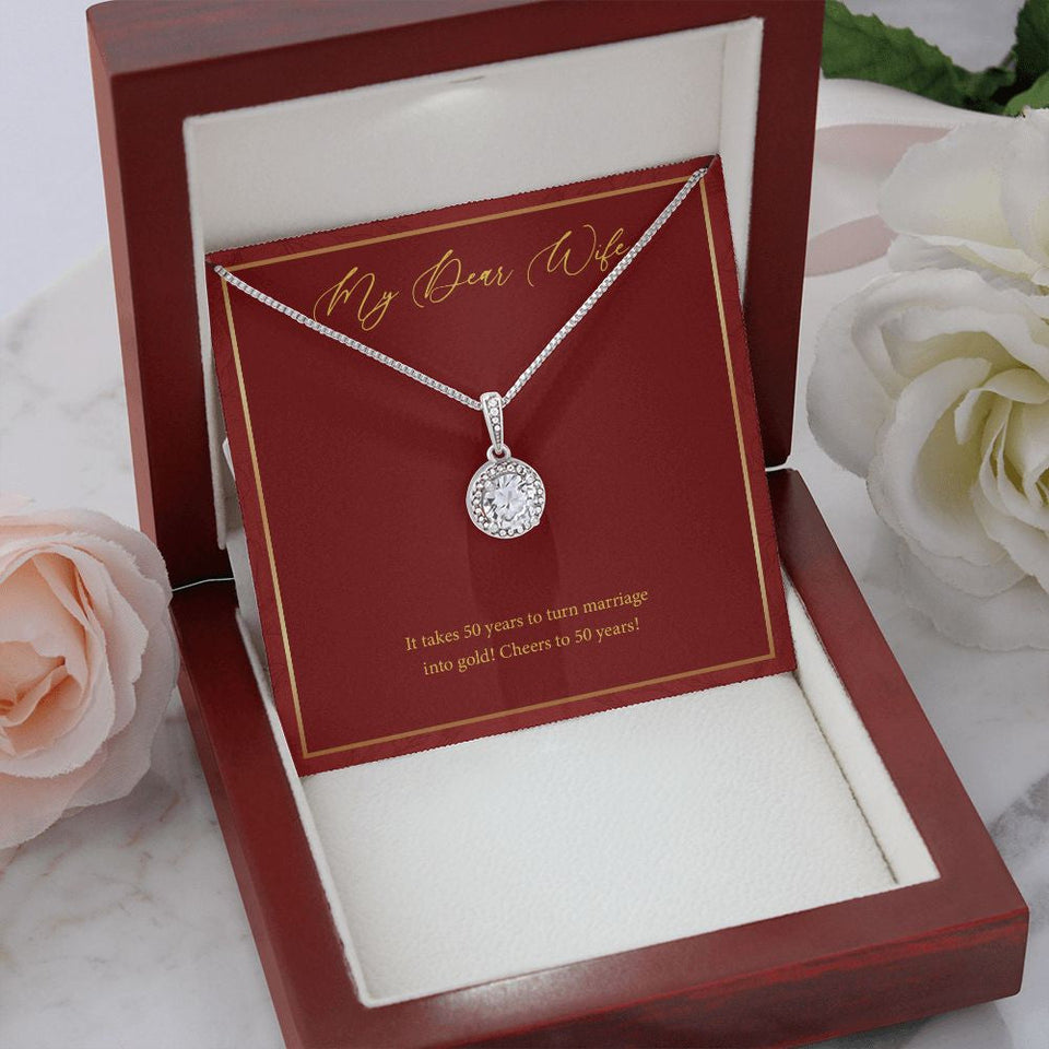 "Marriage Into Gold" Wife Golden Wedding Anniversary Necklace Gift From Husband Eternal Hope Pendant Jewelry Box