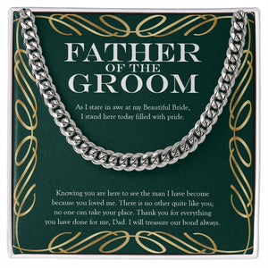 "Filled With Pride" Father of the Groom Wedding Day Necklace Gift From Son Cuban Link Chain Jewelry Box