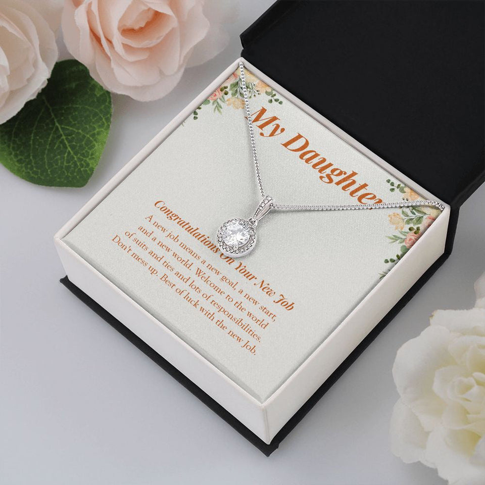 "New Job And Goal" Daughter Job Promotion Necklace Gift From Mom Dad Parents Eternal Hope Pendant Jewelry Box
