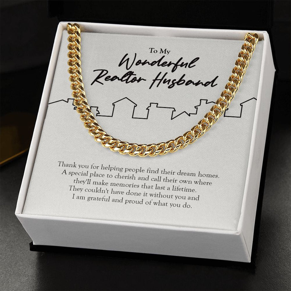 "Find Their Dream Home" Wonderful Realtor Husband Necklace Gift From Wife Cuban Link Chain Jewelry Box Job Anniversary Birthday Christmas