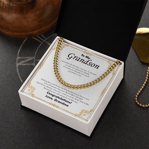 "No One Can Equal" Grandson Wedding Day Necklace Gift From Grandma Grandparents Cuban Link Chain Jewelry Box