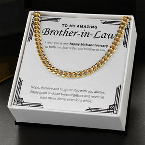 "Love And Laughter Stays With You" Amazing Brother In Law 30th Wedding Anniversary Necklace Gift From Sister-In-Law Brother-In-Law Cuban Link Chain Jewelry Box