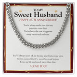 "I Owe My Life To You" Sweet Husband 10th Wedding Anniversary Necklace Gift From Wife Cuban Link Chain Jewelry Box