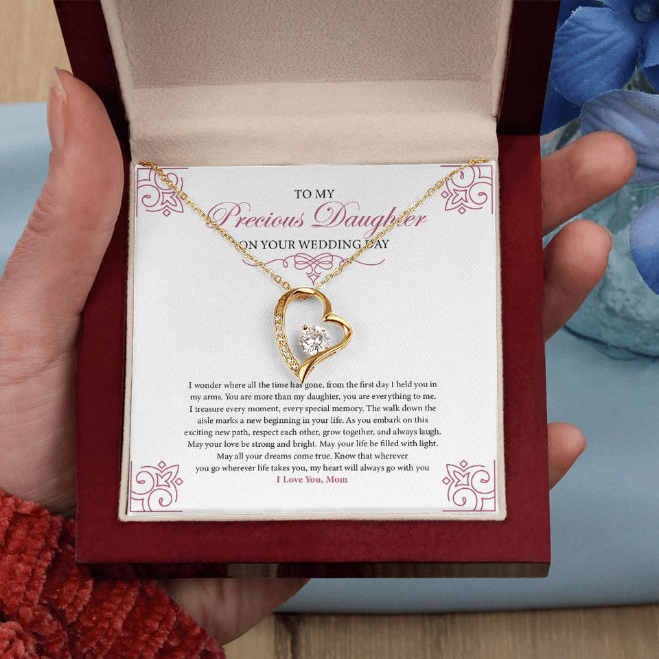 "Treasure Every Moment" Precious Daughter Wedding Day Necklace Gift From Mom Forever Love Pendant Jewelry Box