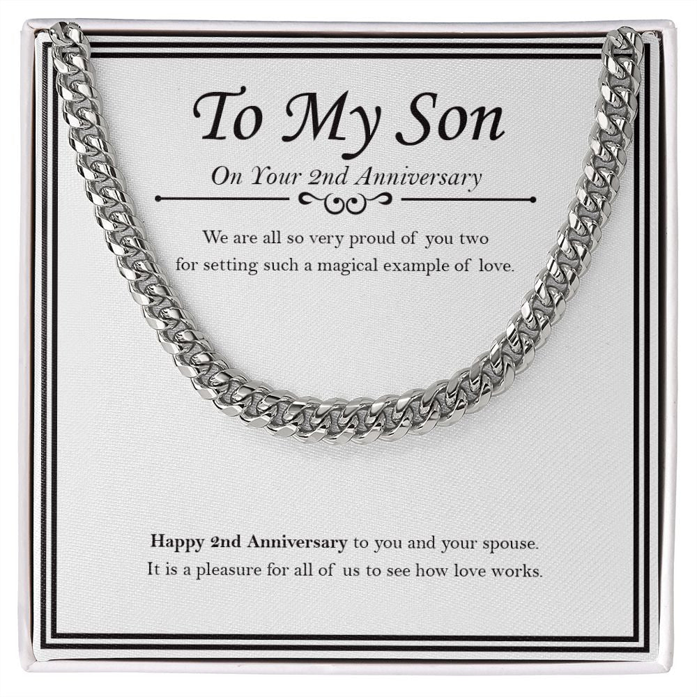 "Magical Example" Son 2nd Wedding Anniversary Necklace Gift From Mom Dad Parents Cuban Link Chain Jewelry Box