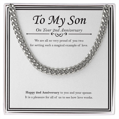 "Magical Example" Son 2nd Wedding Anniversary Necklace Gift From Mom Dad Parents Cuban Link Chain Jewelry Box
