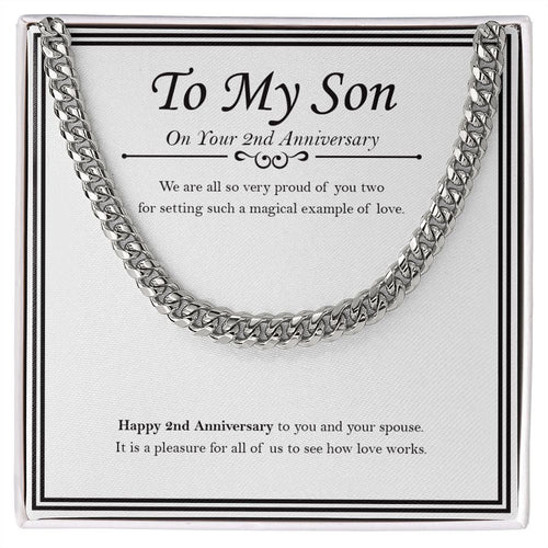 "Magical Example" Son 2nd Wedding Anniversary Necklace Gift From Mom Dad Parents Cuban Link Chain Jewelry Box