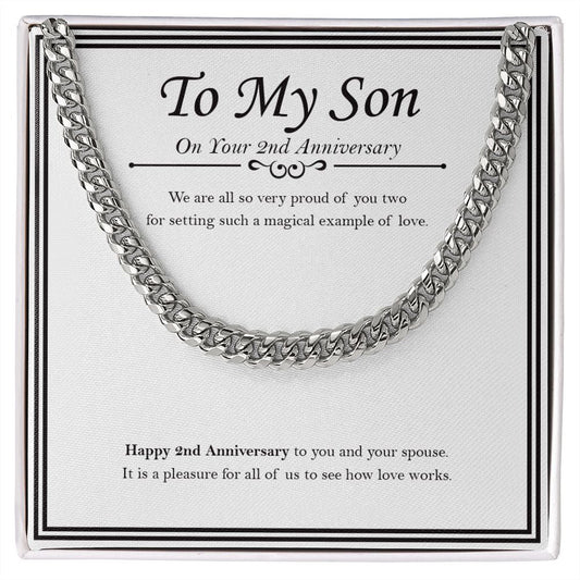 "Magical Example" Son 2nd Wedding Anniversary Necklace Gift From Mom Dad Parents Cuban Link Chain Jewelry Box