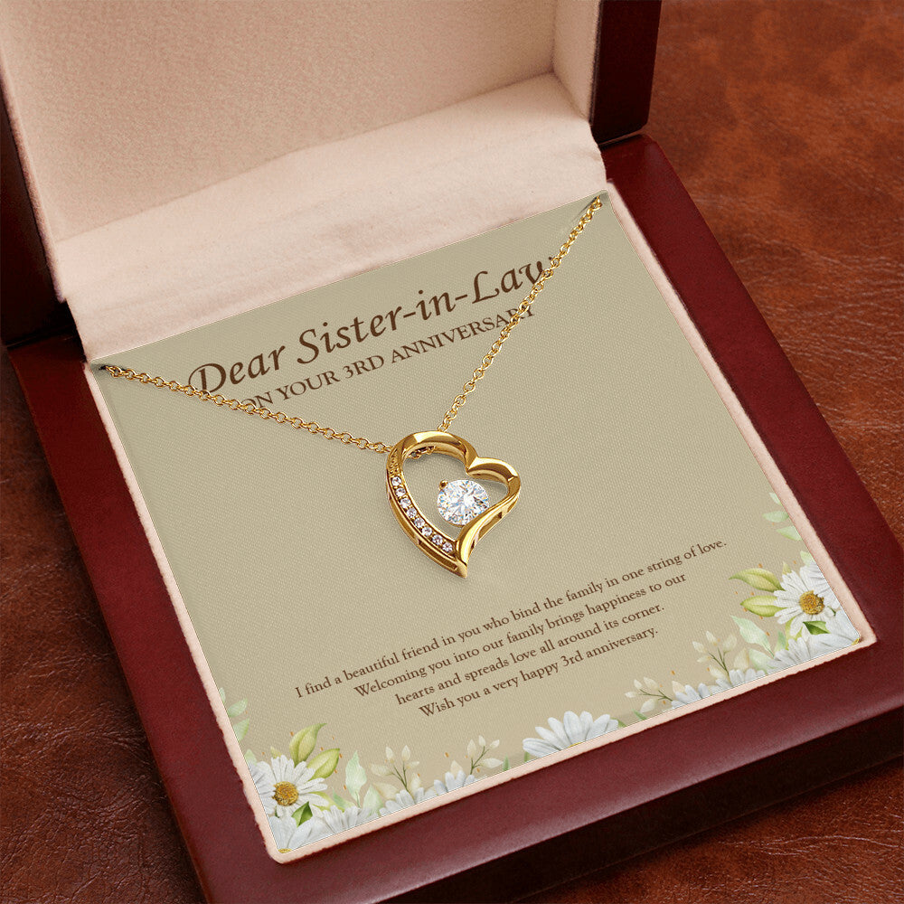 "A Beautiful Friend" Sister In Law 3rd Wedding Anniversary Necklace Gift From Sister-In-Law Brother-In-Law Forever Love Pendant Jewelry Box
