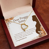 "A Family Of Three" Preggy Sister Necklace Gift From Brother Sibling Forever Love Pendant Jewelry Box Pregnancy Reveal Baby Shower Birth Announcement