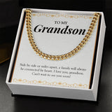 "Always Connected By Heart" Long-Distance Grandson Necklace Gift From Grandma Grandpa Cuban Link Chain Jewelry Box Birthday Christmas Thanksgiving New Year