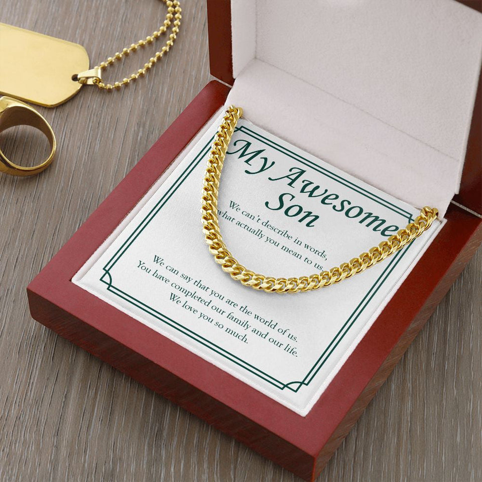 "You Are The World Of Us" Awesome Son Necklace Gift From Mom Dad Cuban Link Chain Jewelry Box Birthday Christmas New Year Thanksgiving