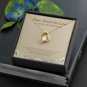 "Happiness To Our Hearts" Sister In Law 7th Wedding Anniversary Necklace Gift From Sister-In-Law Brother-In-Law Forever Love Pendant Jewelry Box