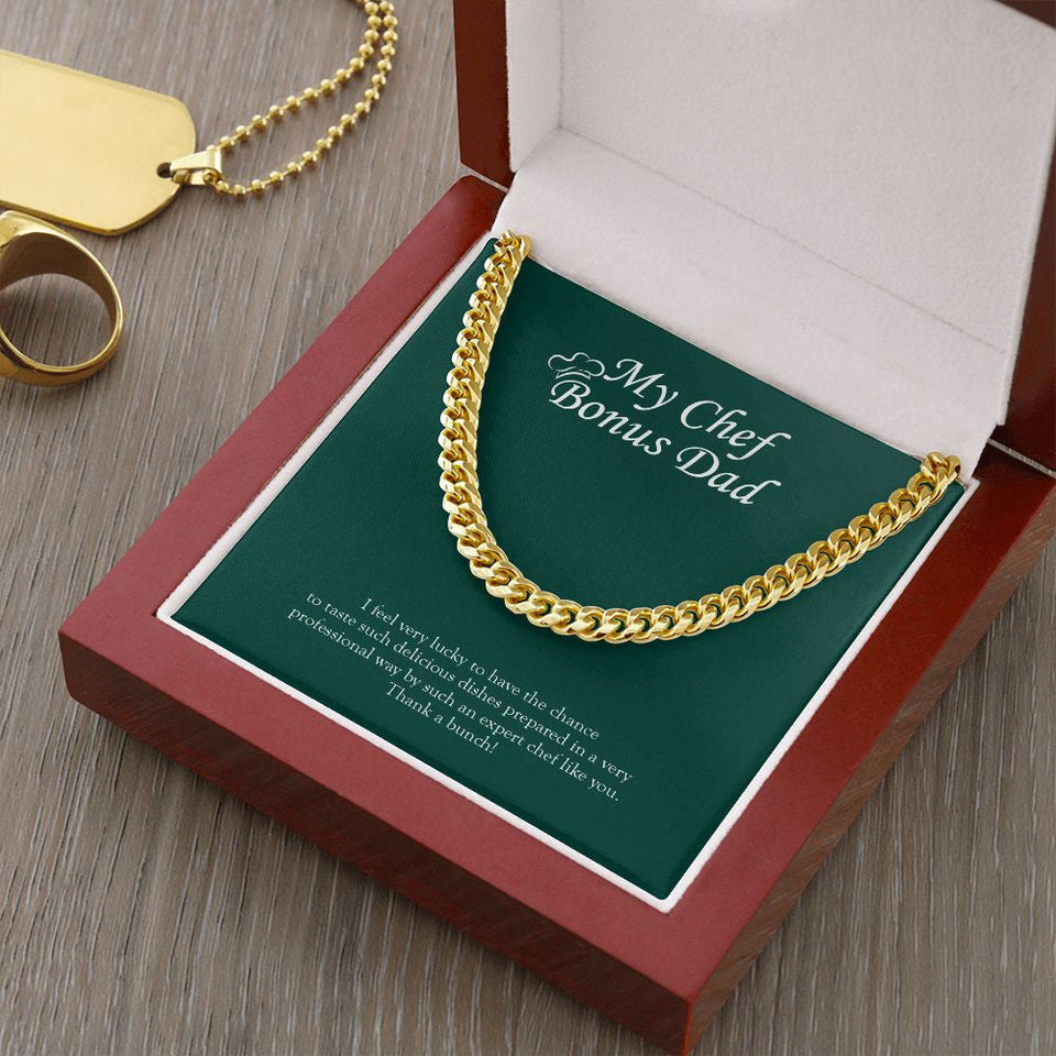 "Expert Chef Like You" Chef Bonus Dad Necklace Gift From Daughter Son Cuban Link Chain Jewelry Box Birthday Christmas Valentines Thanksgiving