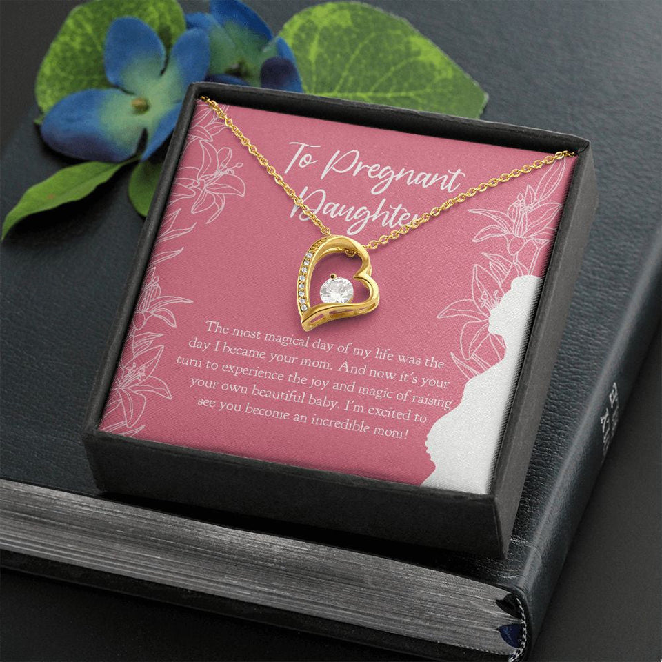 "Most Magical Day Of Your Life" Pregnant Daughter Necklace Gift From Mom Dad Forever Love Pendant Jewelry Box Baby Shower