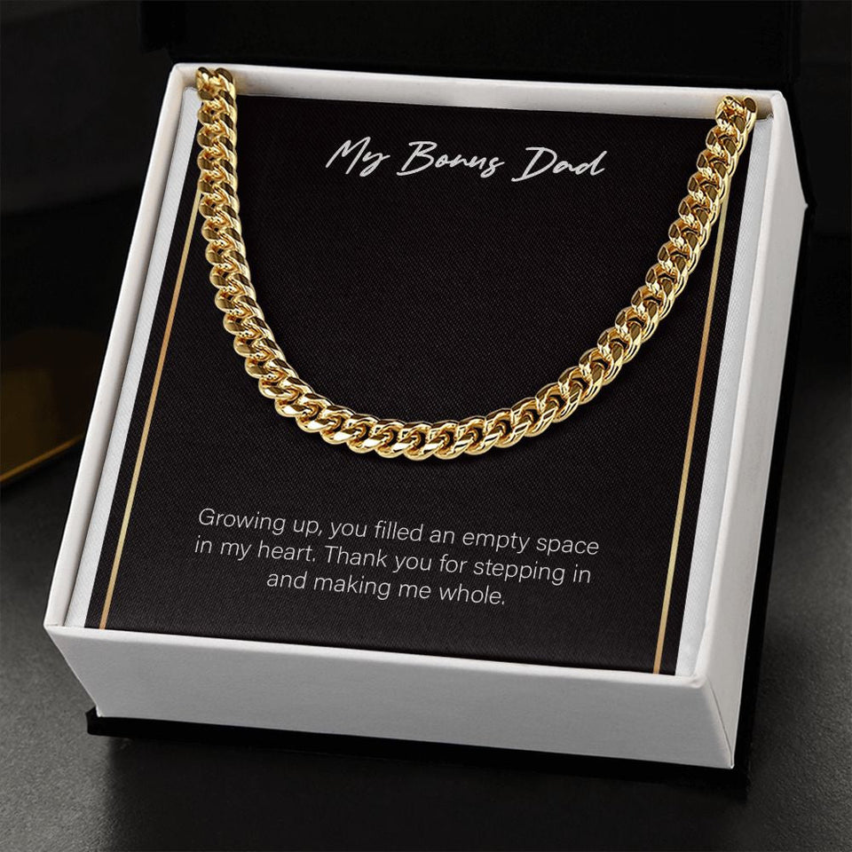 "Empty Space In My Heart" Bonus Dad Necklace Gift From Daughter Son Cuban Link Chain Jewelry Box Birthday Christmas Thanksgiving New Year