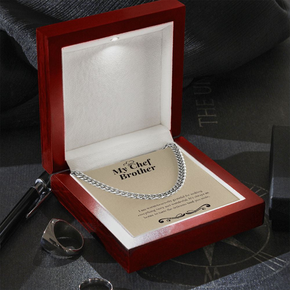 "Delicious Food You Make" Chef Brother Necklace Gift From Sister Sibling Cuban Link Chain Jewelry Box Birthday Christmas Valentines Thanksgiving