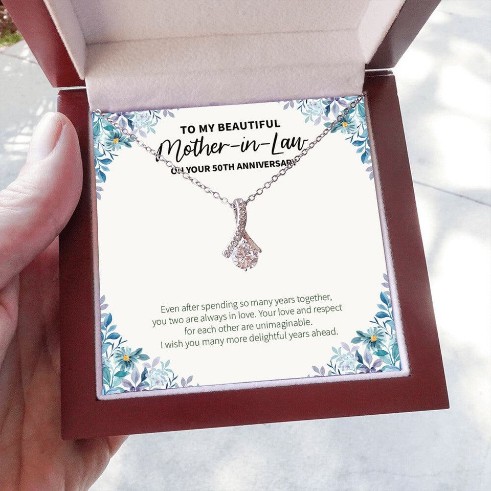 "More Delightful Years Ahead" Beautiful Mother In Law Golden Wedding Anniversary Necklace Gift Daughter-In-Law Son-In-Law Alluring Beauty Pendant Jewelry Box
