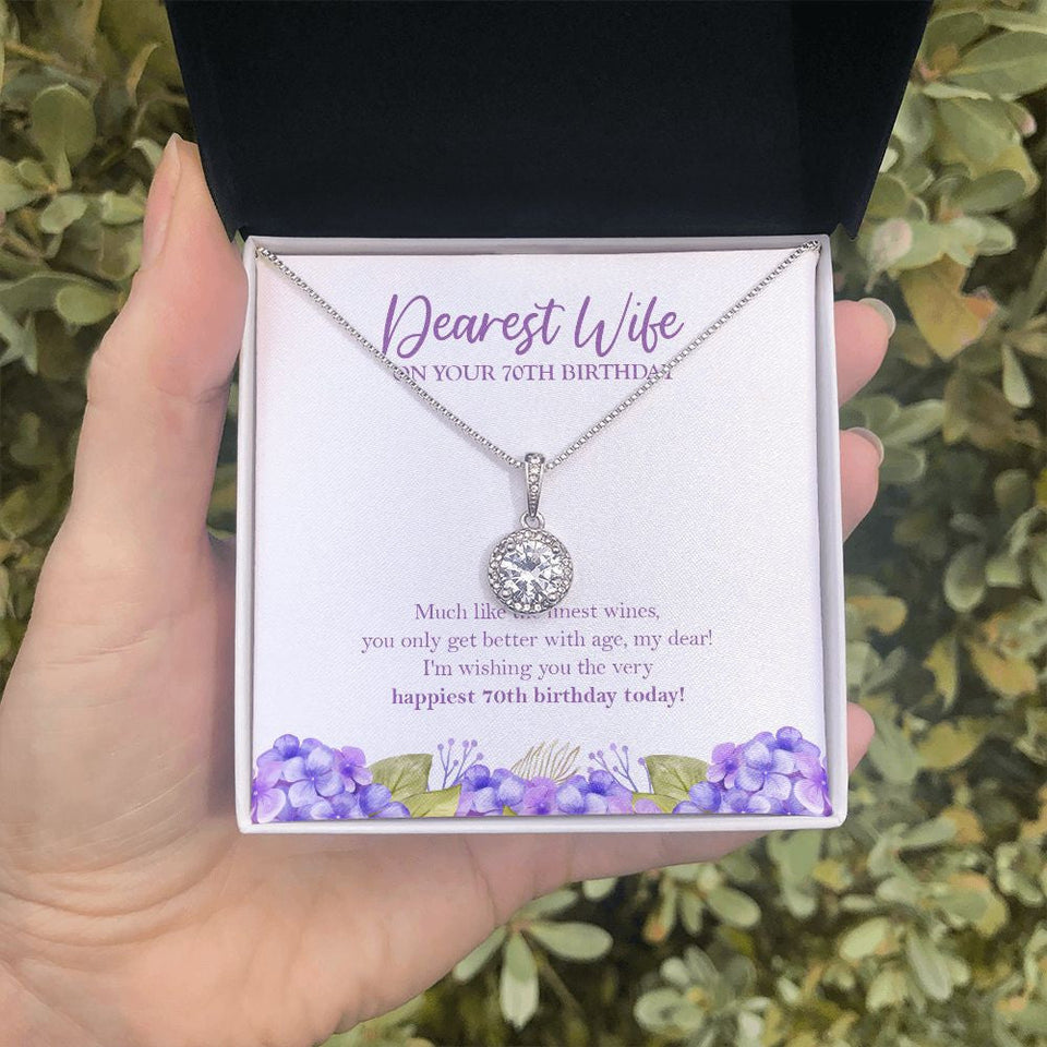 "Finest Of Wines" Wife 70th Birthday Necklace Gift From Husband Eternal Hope Pendant Jewelry Box