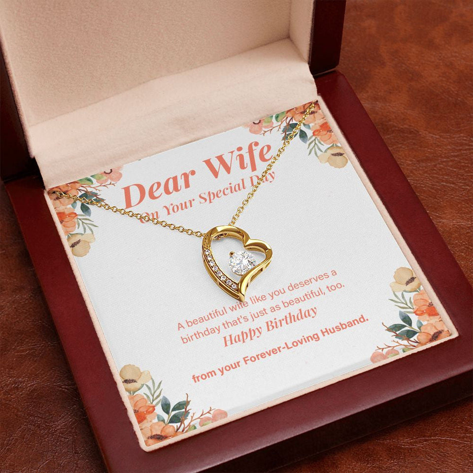 "Just As Beautiful Too" Wife Birthday Necklace Gift From Husband Forever Love Pendant Jewelry Box
