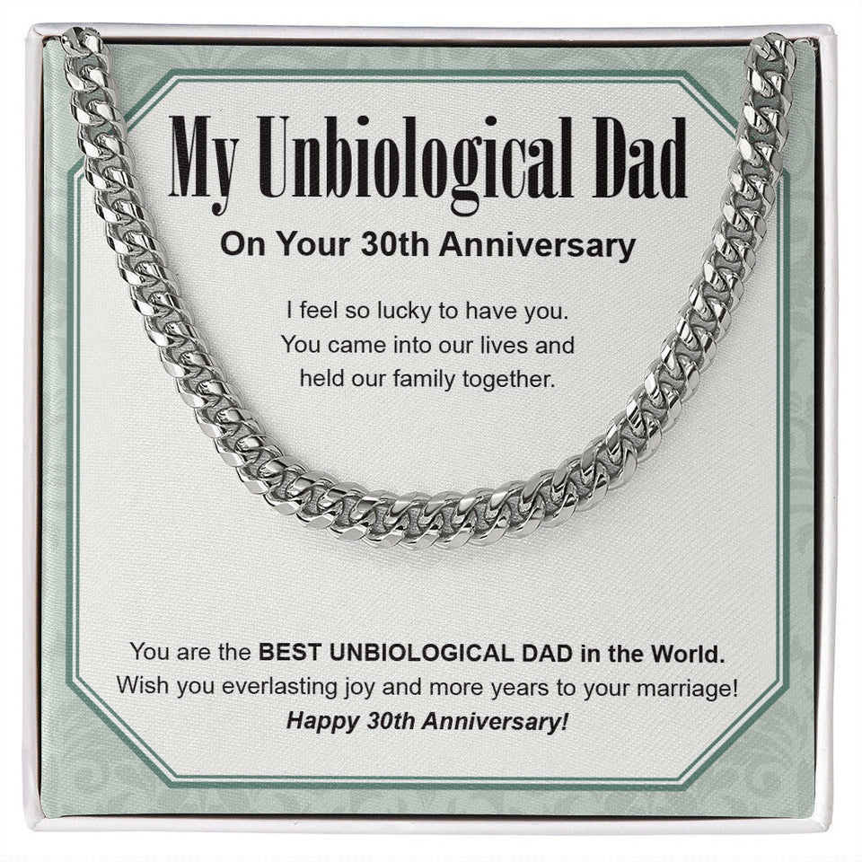 "So Lucky To Have You" Unbiological Dad 30th Wedding Anniversary Necklace Gift From Daughter Son Cuban Link Chain Jewelry Box