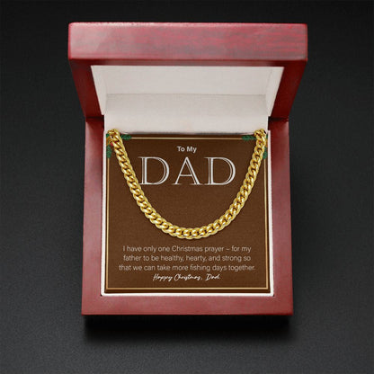 "Take More Fishing Days Together" Dad Christmas Necklace Gift From Daughter Son Cuban Link Chain Jewelry Box