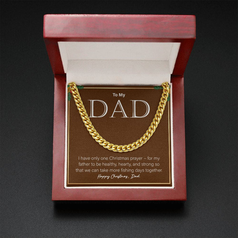 "Take More Fishing Days Together" Dad Christmas Necklace Gift From Daughter Son Cuban Link Chain Jewelry Box