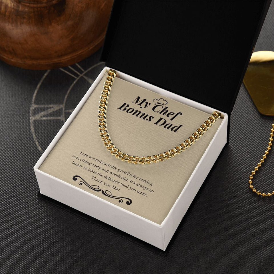 "Delicious Food You Make" Chef Bonus Dad Necklace Gift From Daughter Mom Cuban Link Chain Jewelry Box Birthday Christmas Thanksgiving Valentines