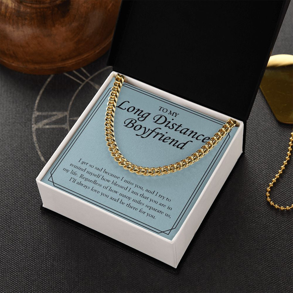 "Always Be There For You" Long-Distance Boyfriend Necklace Gift From Girlfriend Cuban Link Chain Jewelry Box Anniversary Valentines Birthday Christmas