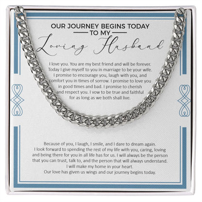"Our Love Has Given Us Wings" Loving Husband Wedding Day Necklace Gift From Wife Bride Cuban Link Chain Jewelry Box